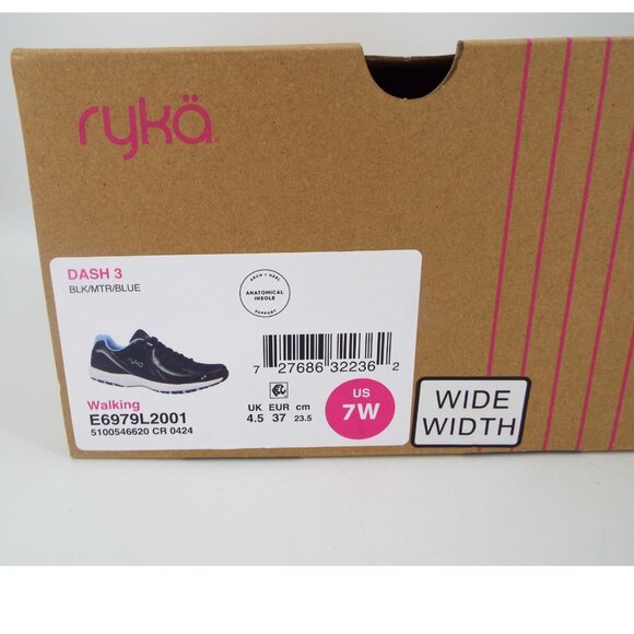 Ryka Dash 3 Black and Blue Comfort Walking Shoes Size 7W Wide Width NEW - Picture 13 of 13